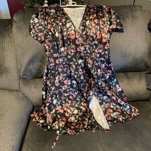 Skull wrap around Black and Red Floral Dress